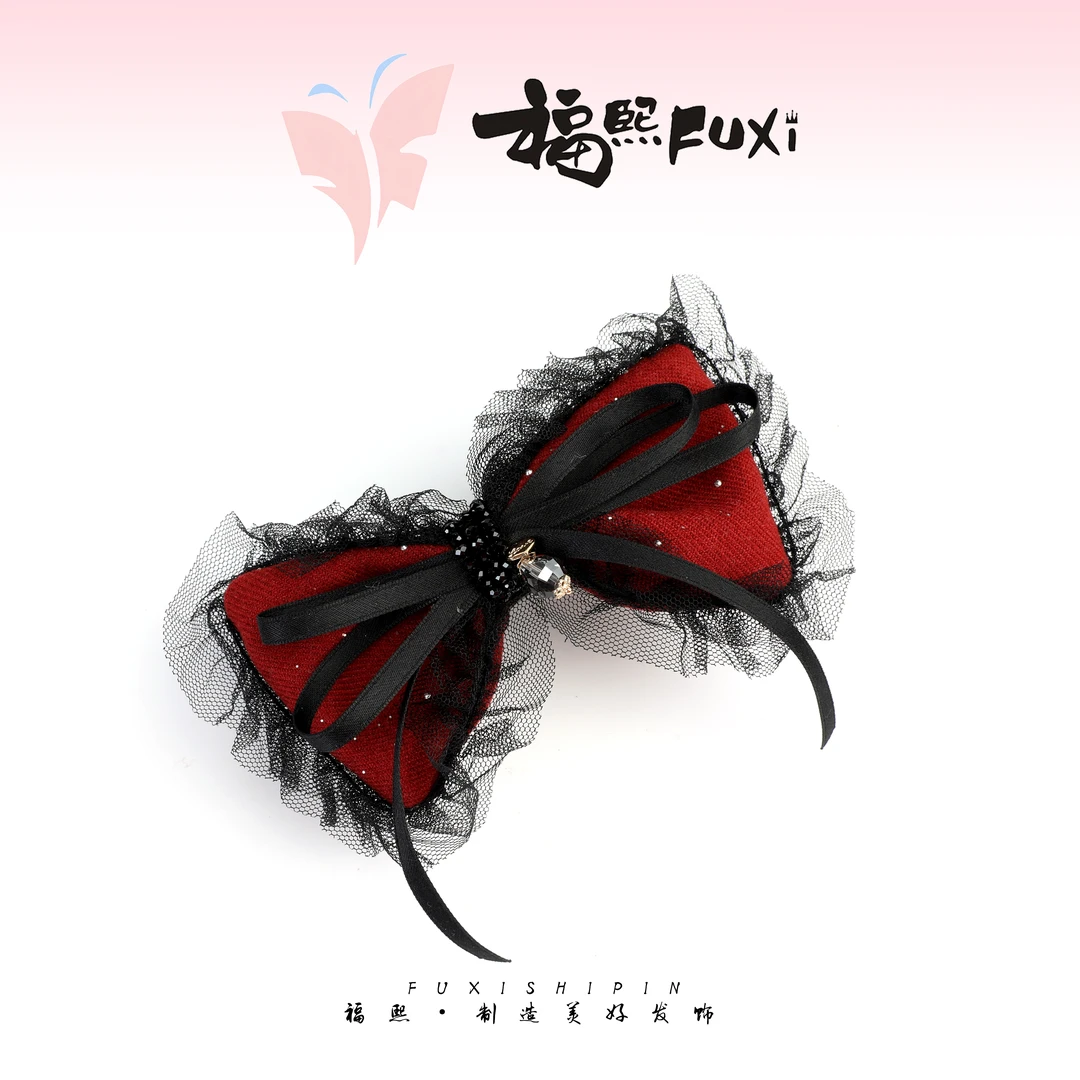 【小魔仙】新款精致红色蝴蝶结黑网纱边时尚懒人夹WM-1381
