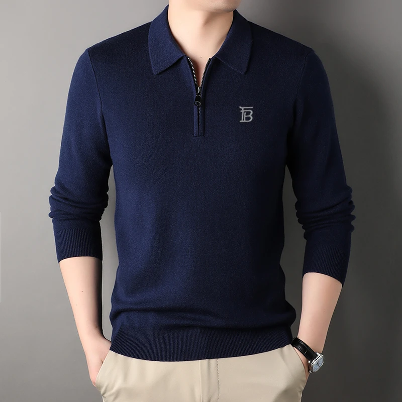 正品秋冬款轻奢高档男士长袖羊毛衫百搭针织时尚潮流休闲圆领打底