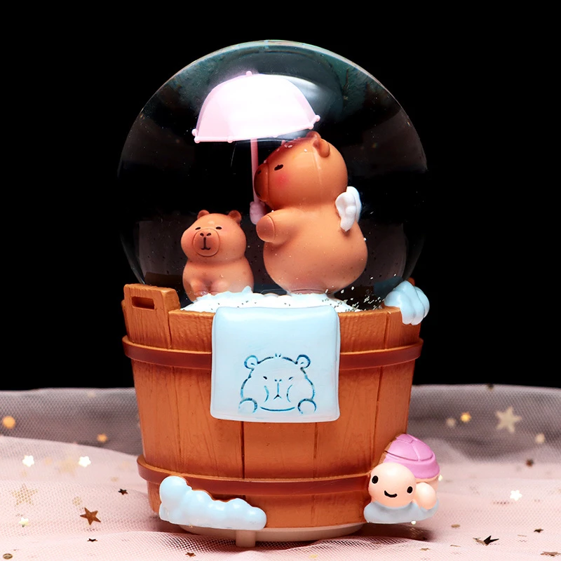 卡皮巴拉水晶球音乐盒公仔摆件飘雪花治愈系八音盒儿童生日礼物