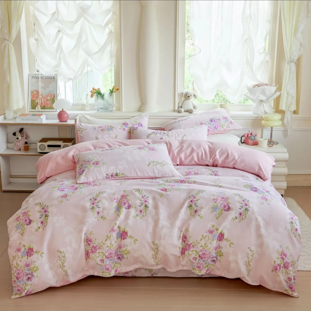 200*230cm【粉琉璃】100%全棉纯棉双层纱四件套