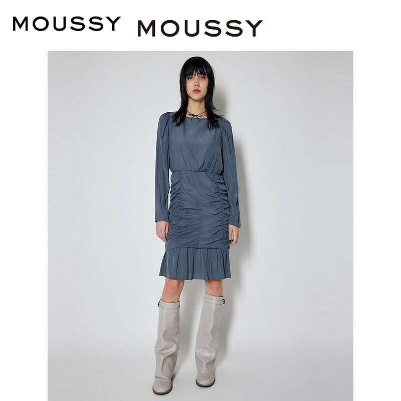 moussy 2022冬季抽褶成熟淑女风小晚礼服连衣裙010F30-7390