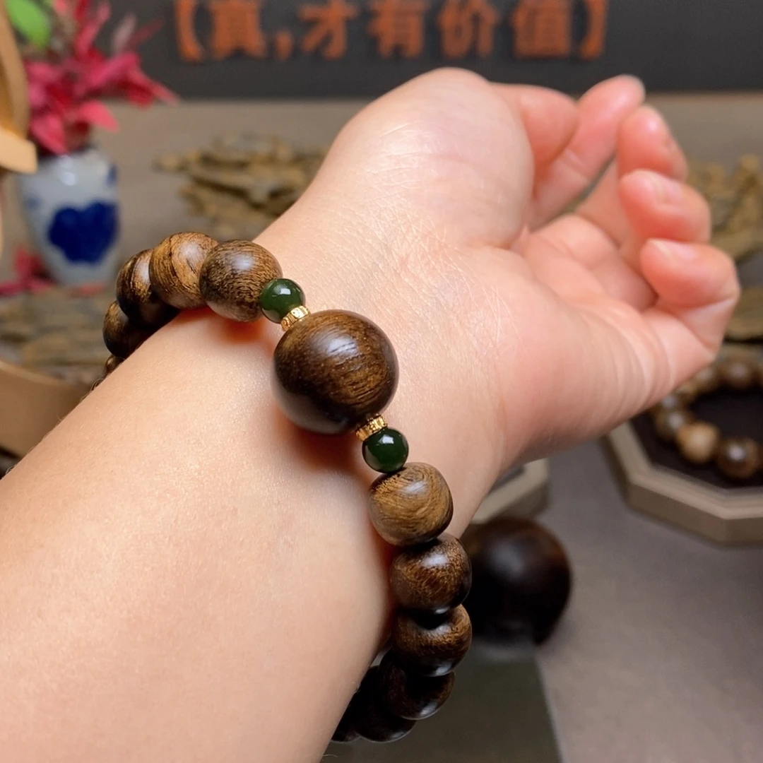 沉香手串越南芽庄瘤疤白棋楠1.0➕绿棋楠瘤疤1.5