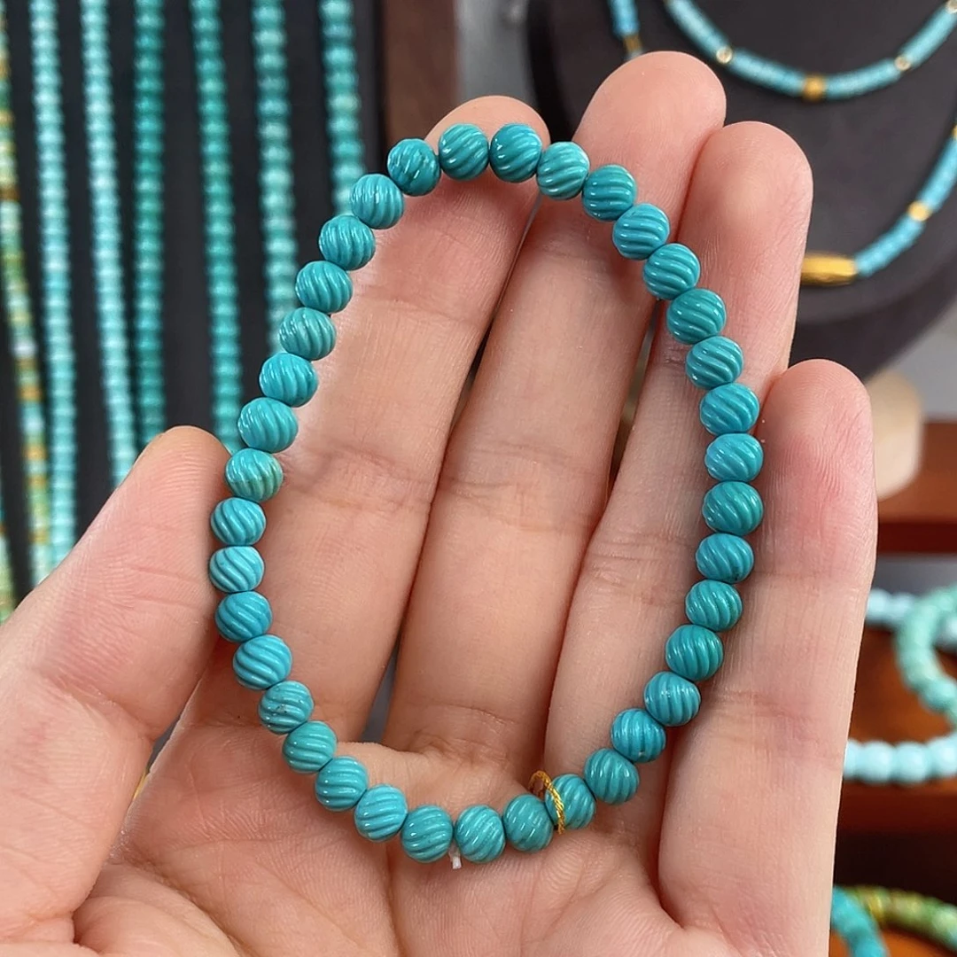 绿松石未镶嵌珠宝半成品玉化蓝扭扭珠5.3