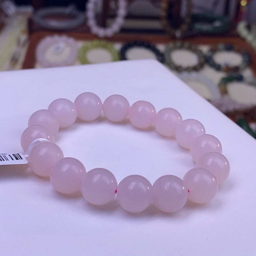 颈饰未镶嵌和田玉冰藕粉老料脂膏级樱花粉手串12m