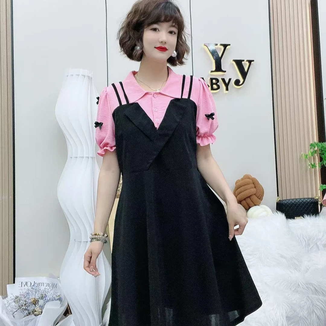 YY大码(帅气风范)显瘦气质时尚夏季法式收腰连衣裙