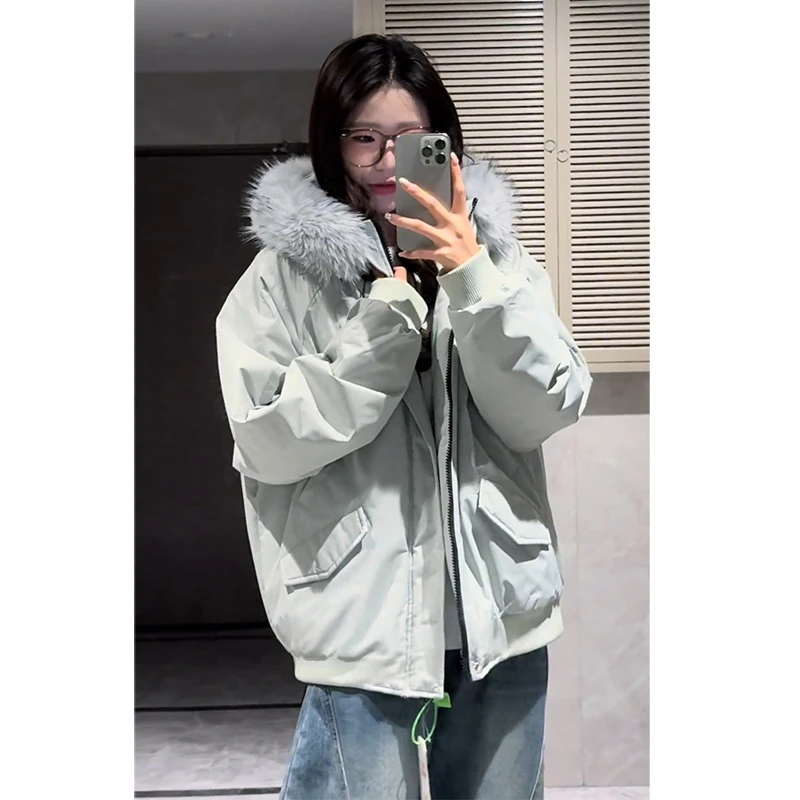 美式复古毛领派克服女冬季座山雕加厚保暖棉衣高级感宽松连帽外套