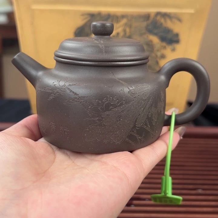茶壶紫砂天青刻绘德钟180cc