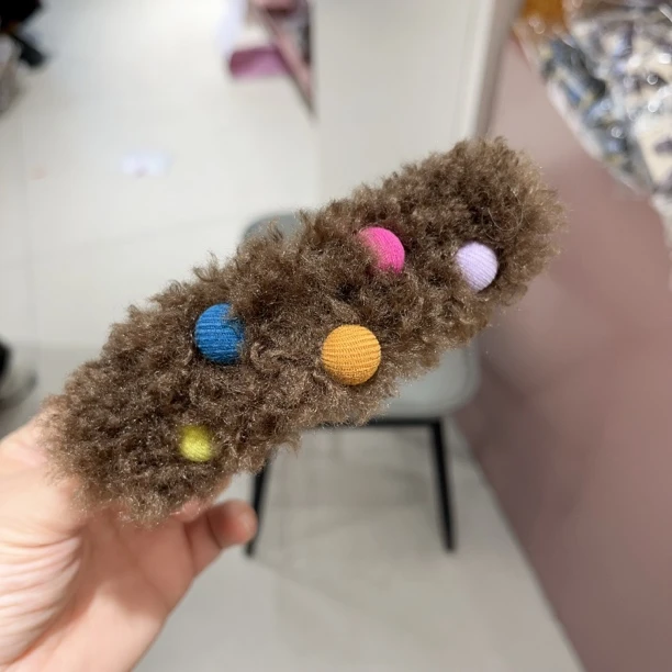 P153咖色彩豆毛毛懒人夹