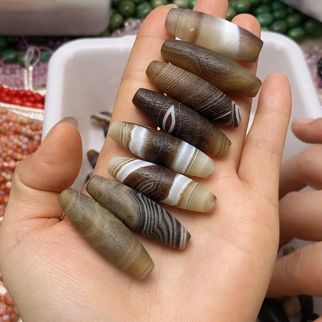 未镶嵌玛瑙/玉髓珠宝半成品玛瑙桶珠两颗装