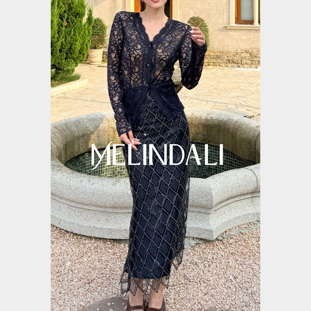 Melinda Li【工坊菱格】重工网纱珠片绣高腰显瘦橡筋腰气质半裙