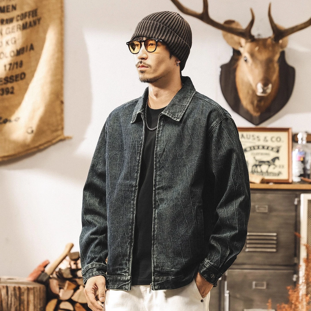 美式复古高级感提花牛仔外套男秋冬百搭新款潮牌宽松休闲痞帅夹克