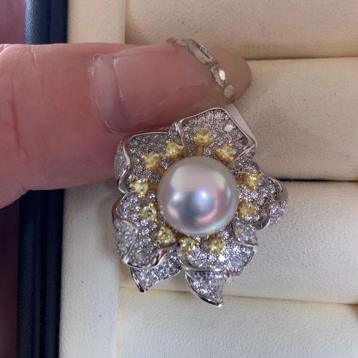 银S925镶嵌戒指海水珍珠