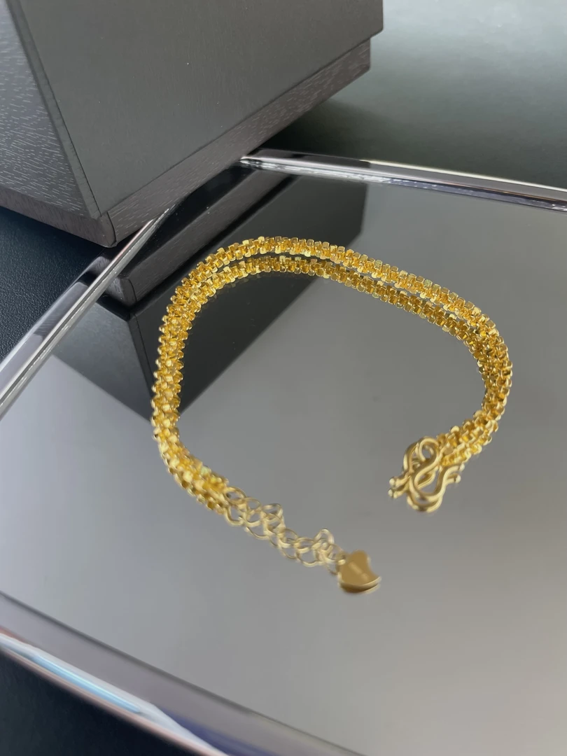 足银手链 【碎金子手链】金色气质饰品时尚百搭编织简约中古抽拉金