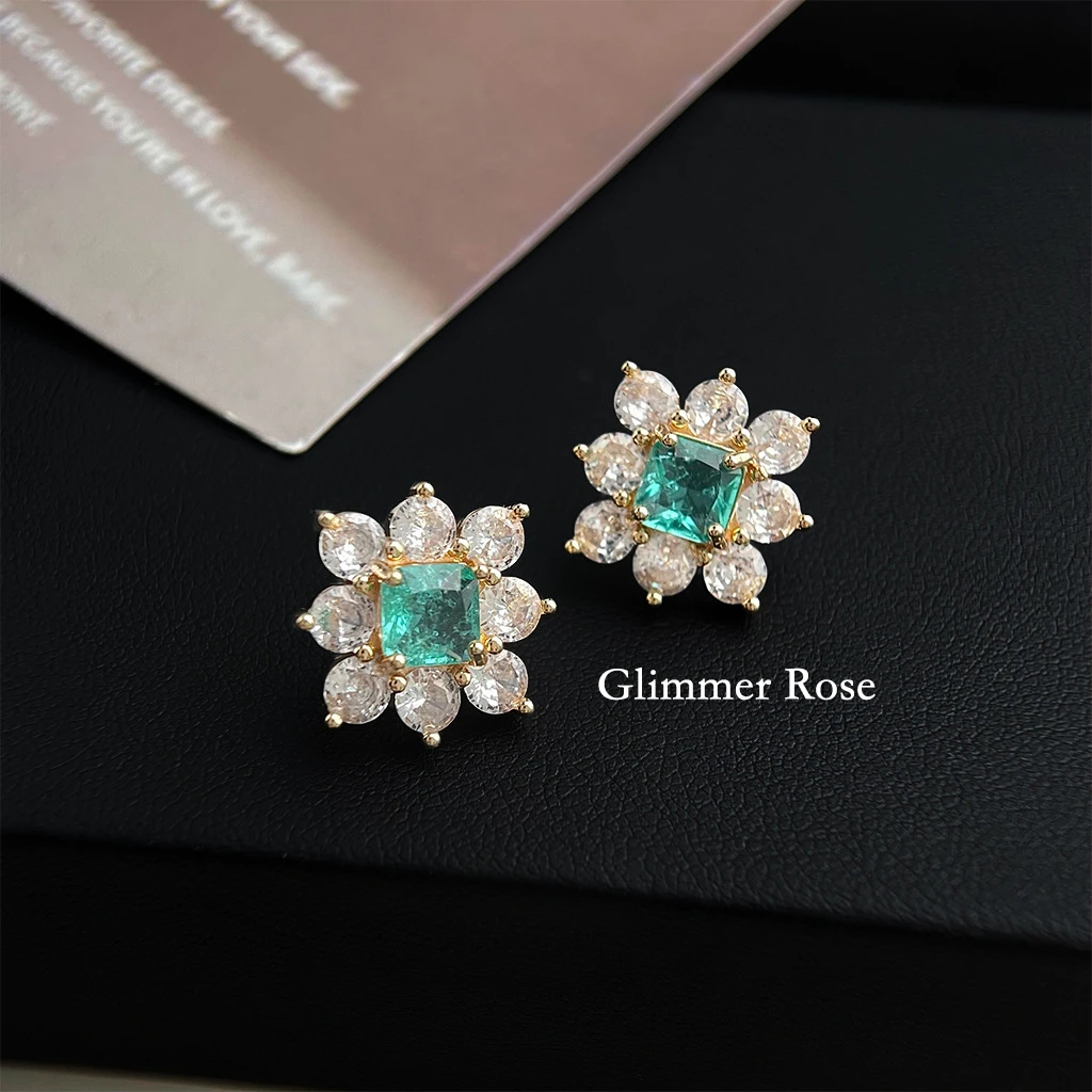 925银耳饰 爆闪裂冰纹湖蓝气质轻奢风925银针高级感耳钉耳饰