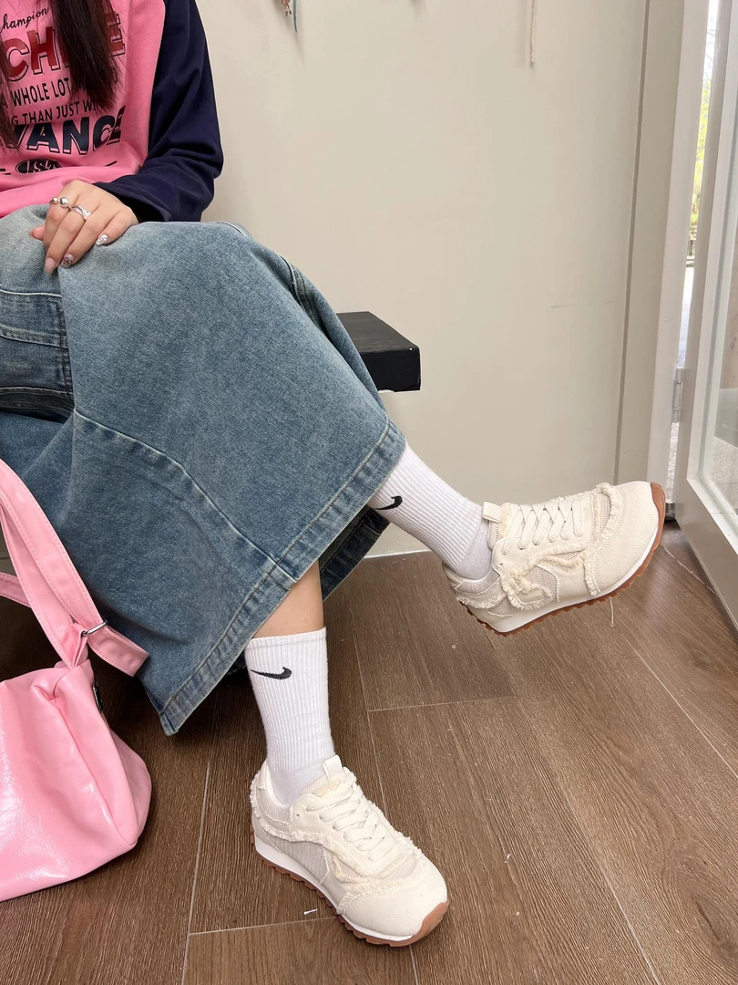 838-6 【偏小一码】网拼布破烂帆布面休闲鞋女厚底休闲鞋