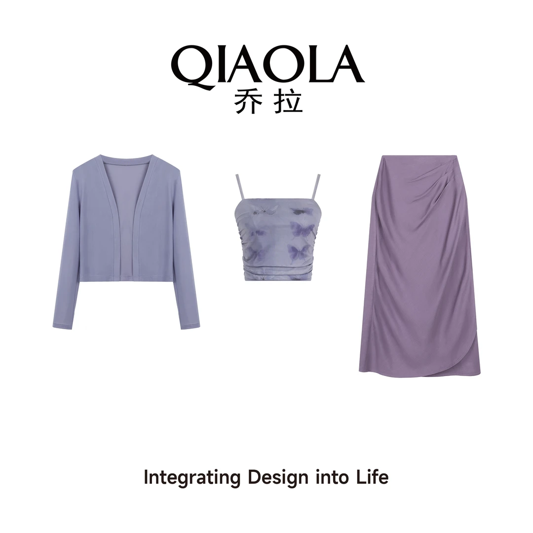 QIAOLA/乔拉【玉生烟】春季新款网布印花镂空设计流行时尚套装预售