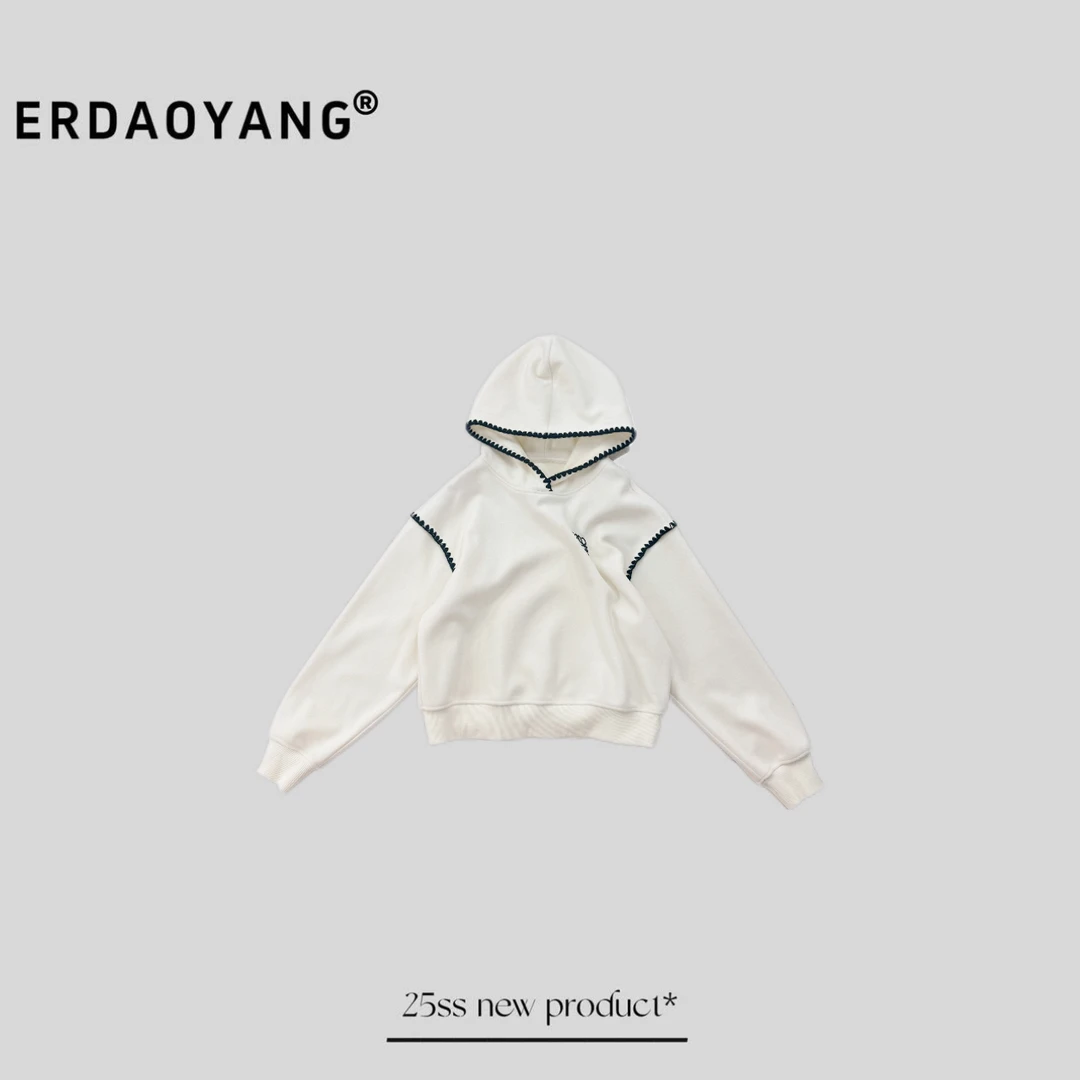 ERDAOYANG "金九银十" 秋冬新款撞色重磅刺绣花纹连帽卫衣WYJ005