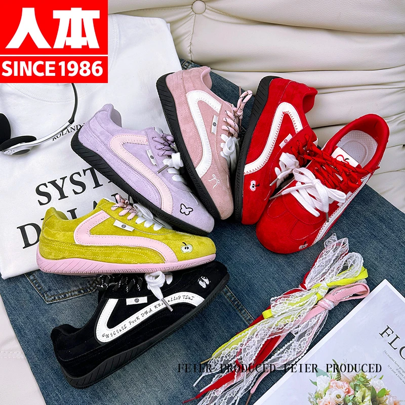 人本德训鞋女2025夏季通勤百搭运动休闲鞋复古赛车鞋软底阿甘鞋子