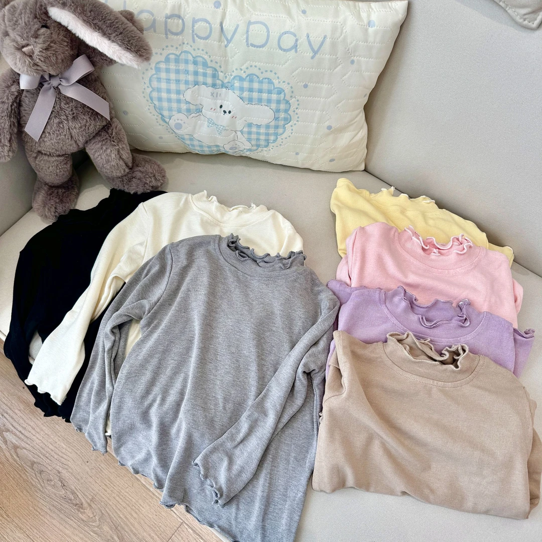 31010春秋新款2025女童宝宝百搭洋气甜美韩版双层木耳边领打底衫