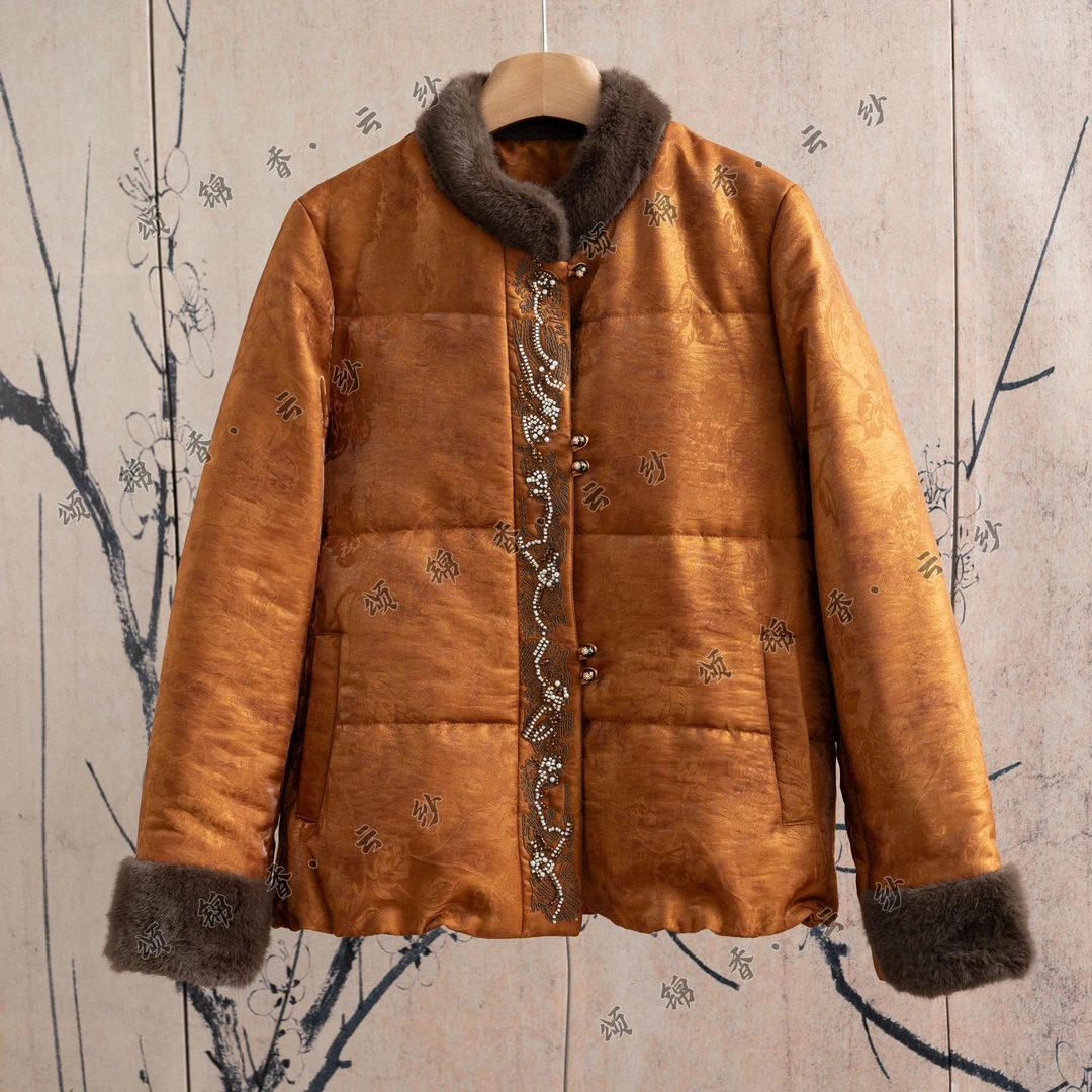 【顺】新中式冬季设计师款重工钉珠刺绣立领保暖外套G88