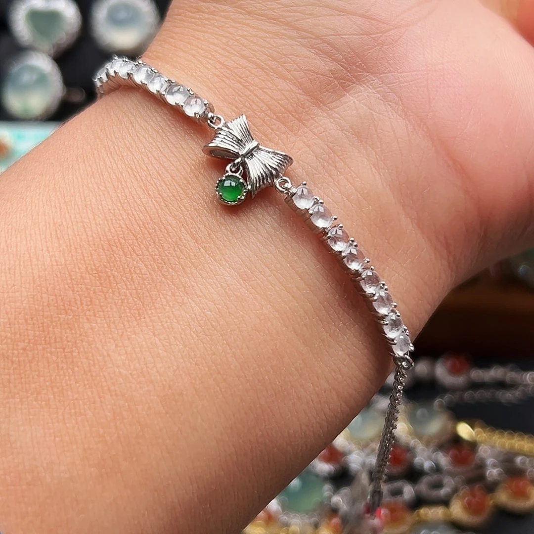 翡翠银S925镶嵌戒指缅甸天然A货翡翠手链