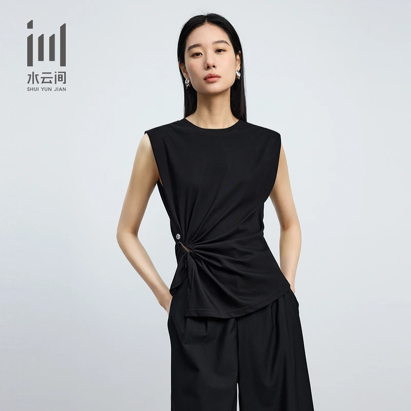 水云间女装 圆领时尚设计感收腰针织衫上衣2025夏季新款