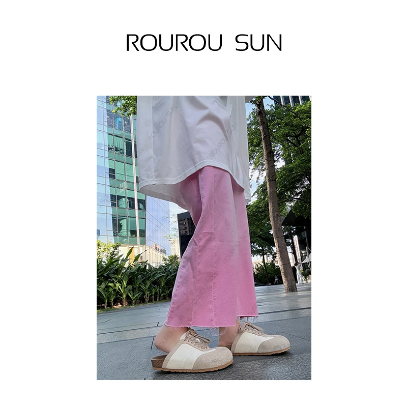 5997韩版百搭毛边水洗做旧宽松直筒牛仔裤休闲阔腿裤