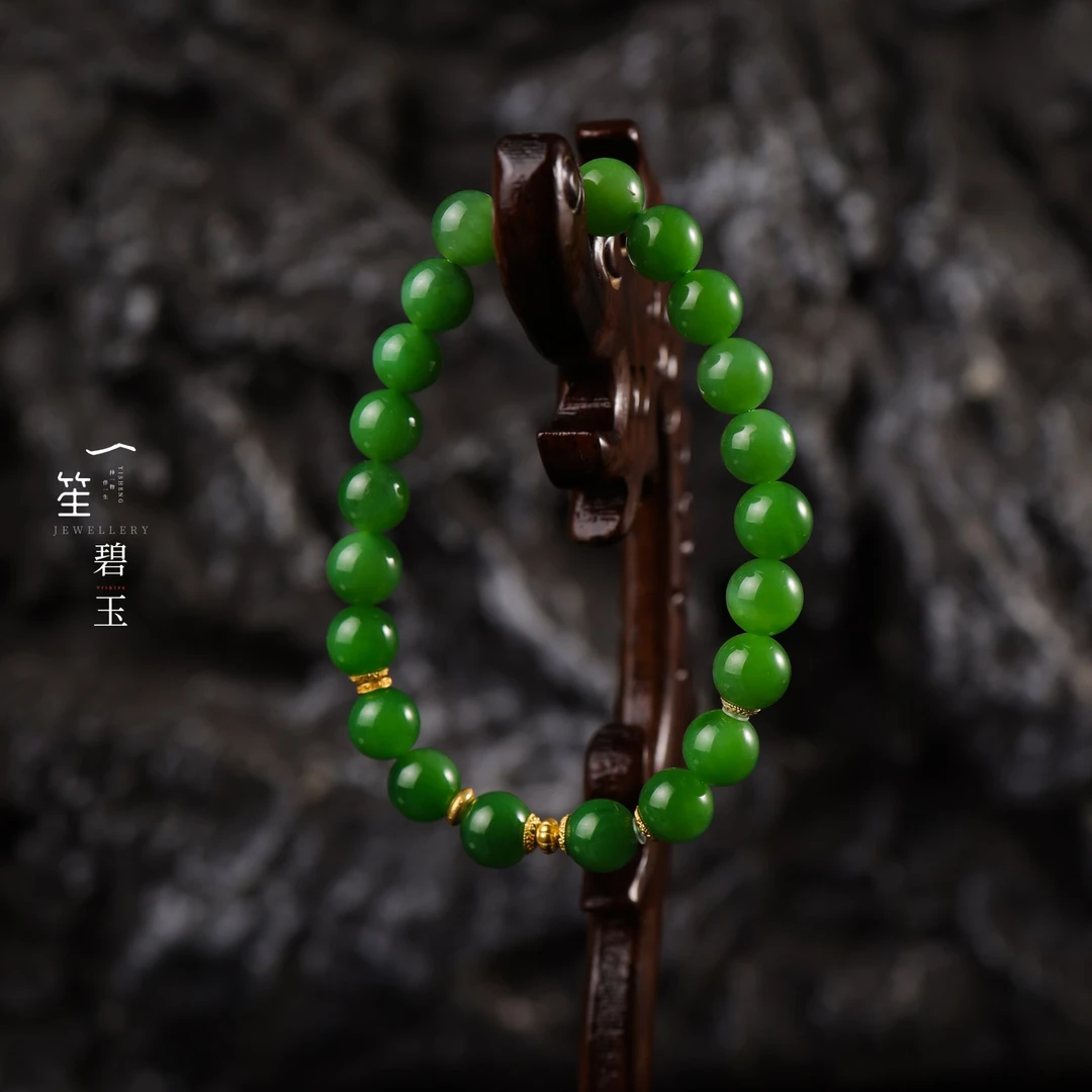 天然和田玉碧玉单圈圆珠手串