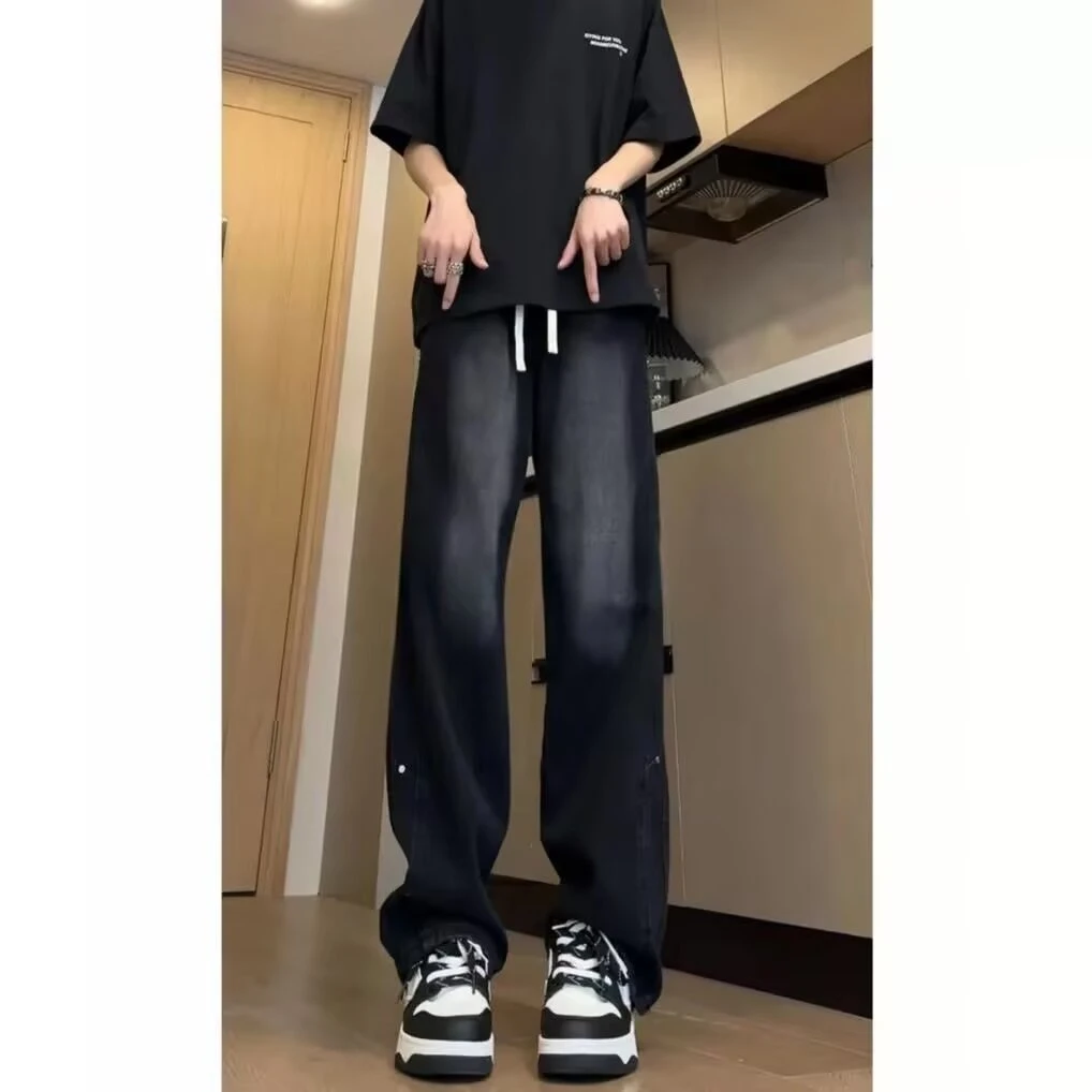 2025爆款美式复古牛仔裤阔腿直筒裤潮牌高街显瘦百搭坠感休闲长裤