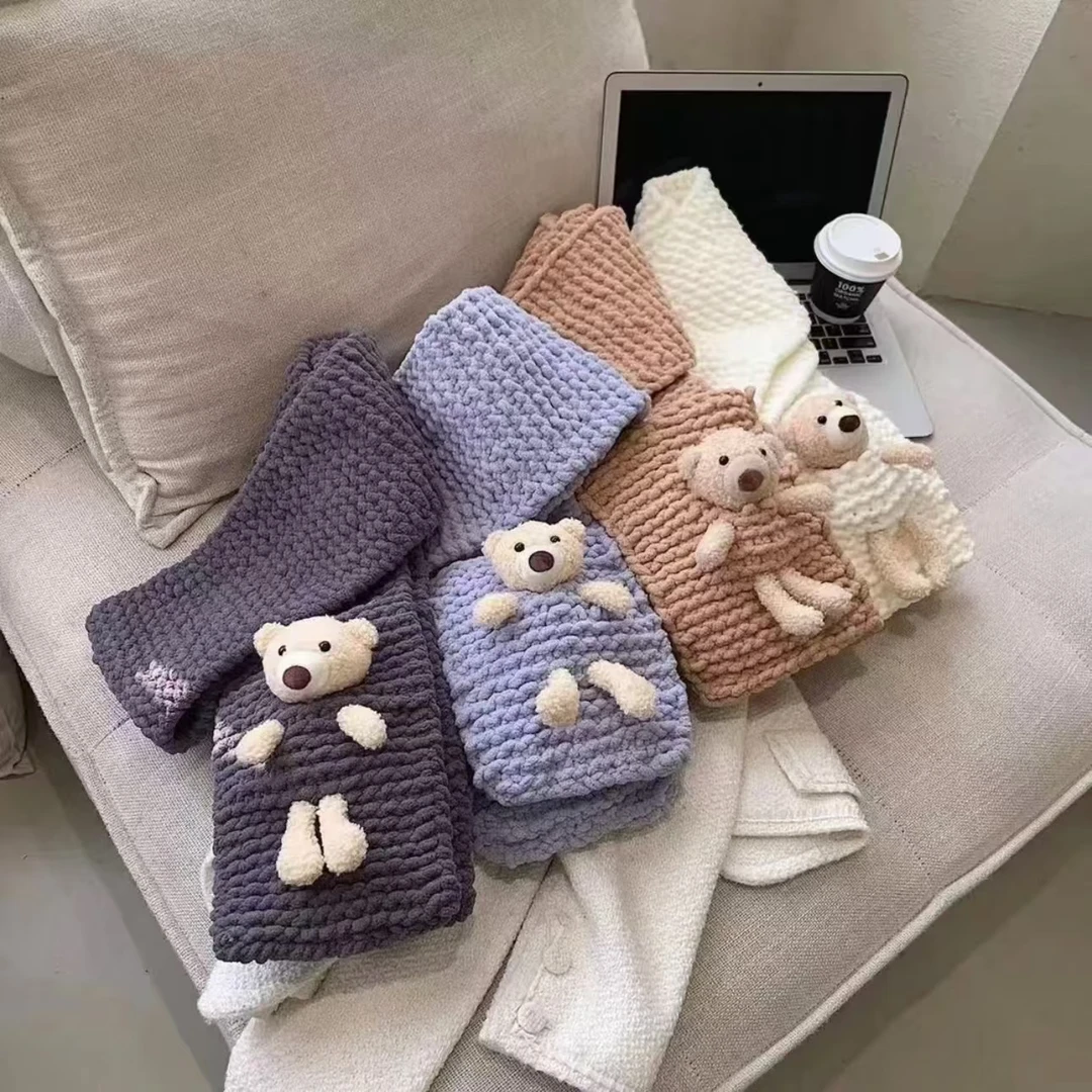 diy情侣围巾毛线编织材料包口袋熊围巾送闺蜜送男女友生日礼物