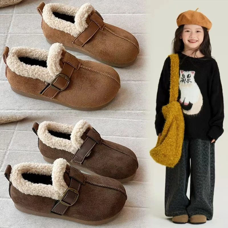 ABC女童棉鞋2025年冬季新款儿童加绒勃肯鞋保暖毛毛鞋软底豆豆鞋
