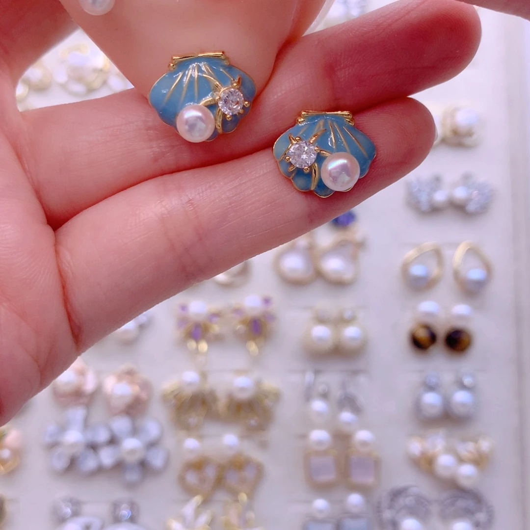 合金淡水珍珠耳饰