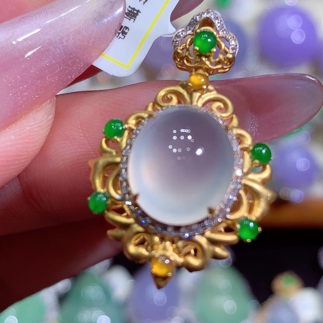 翡翠18K金镶嵌吊坠(不含链)