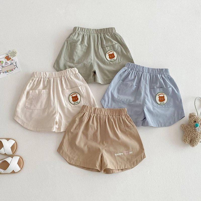 儿童短裤韩版2025新款夏季男女宝宝洋气刺绣小熊时尚休闲短裤薄款
