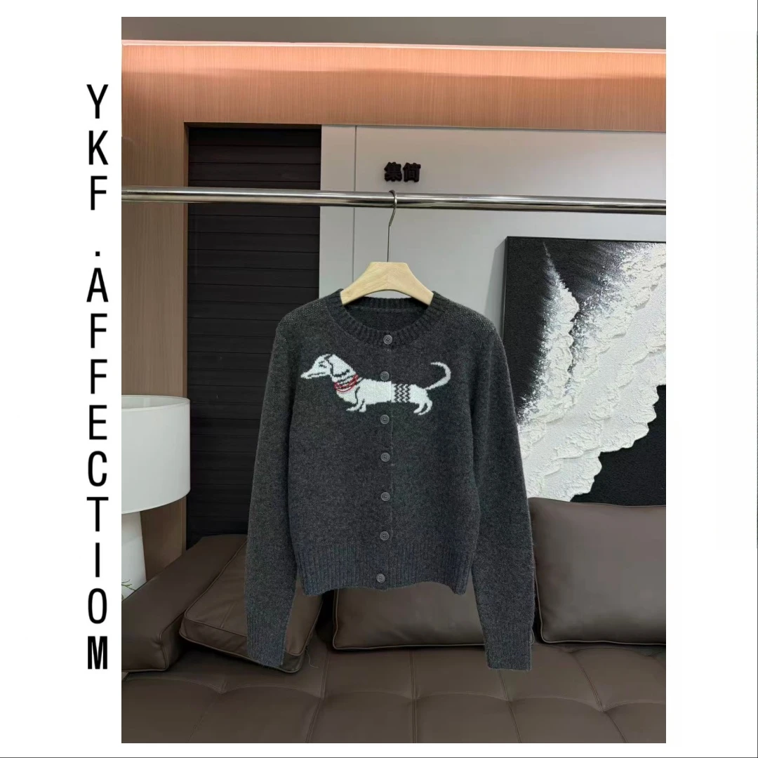 【蜡肠狗开衫毛衣】减龄百搭蜡肠狗提花开衫针织毛衣12224