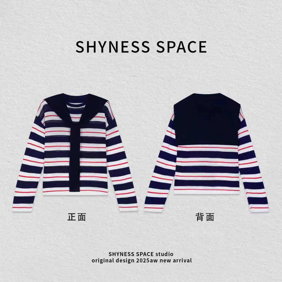 长袖秋季套头圆领毛针织衫女毛衣条纹衫HB942