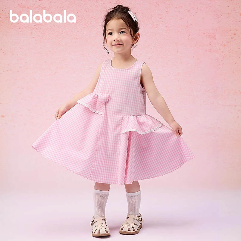 巴拉巴拉女童裙子儿童连衣裙2025款夏装中幼童格纹无袖公主裙甜美
