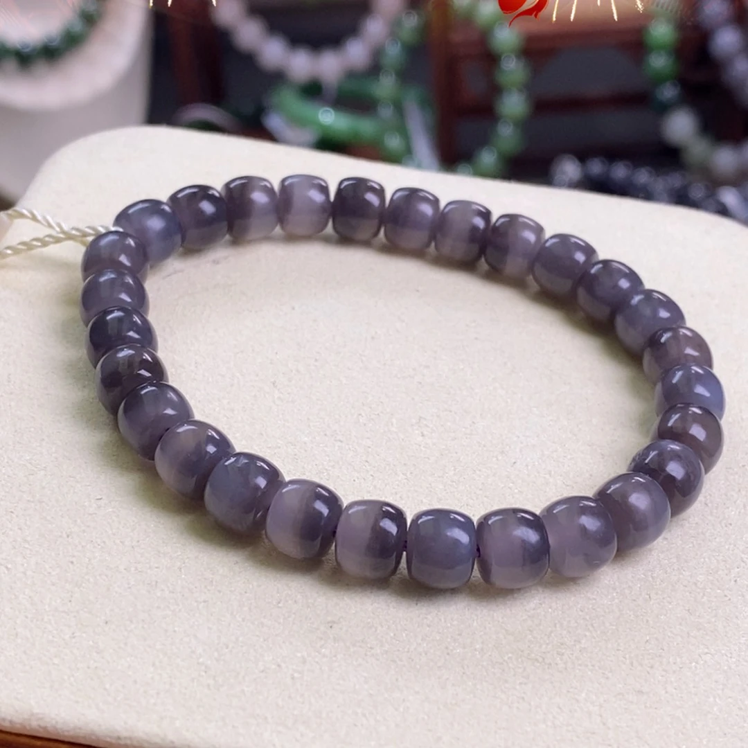 和田玉孤品老坑料高冰烟紫渐变半山水直切手串未镶嵌欢**?