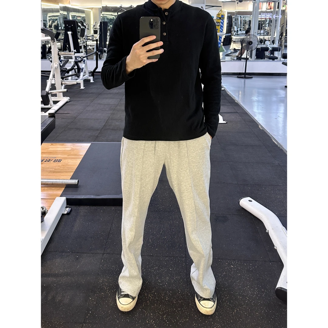 华夫格亨利领长袖美式正肩春秋冬纯色高级感百搭打底T