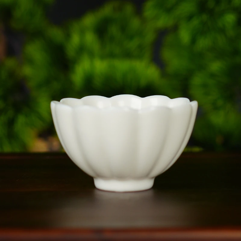 白汝菊瓣杯大号开片主人杯陶瓷茶杯CC1839
