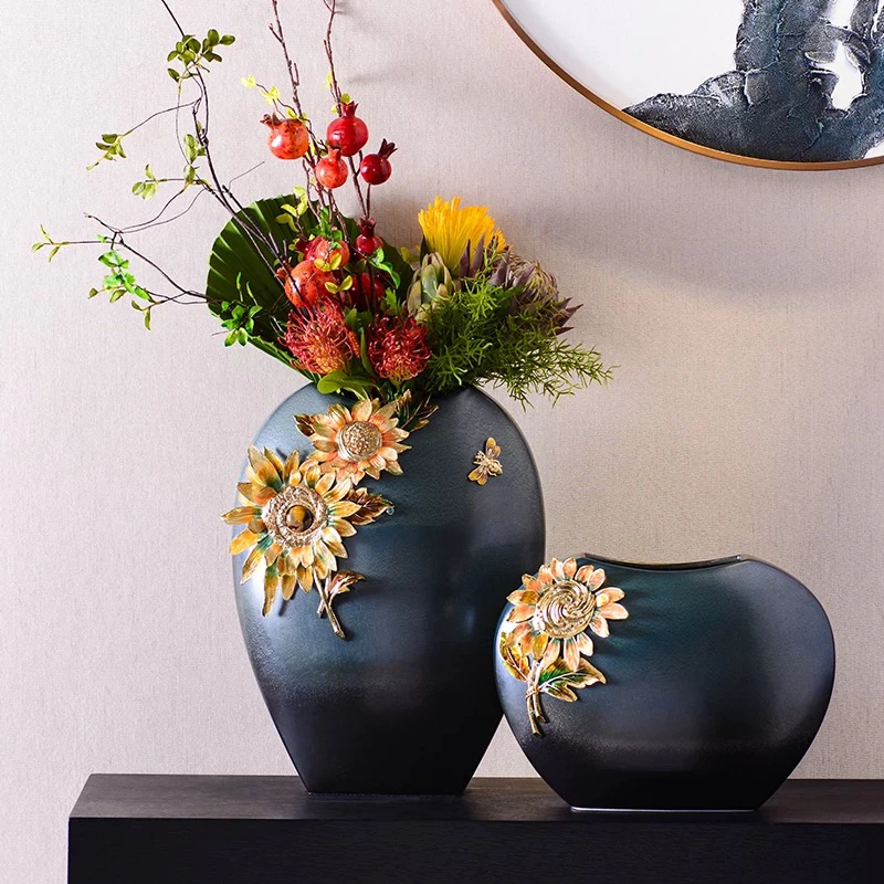 《高档向日葵》复古花瓶客厅玄关家居饰品设计师摆件工艺品创意陶瓷