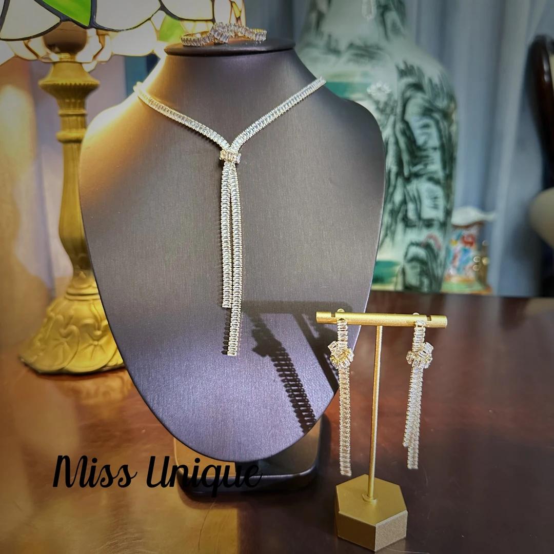 E8804金色缎带长流苏项链三件套