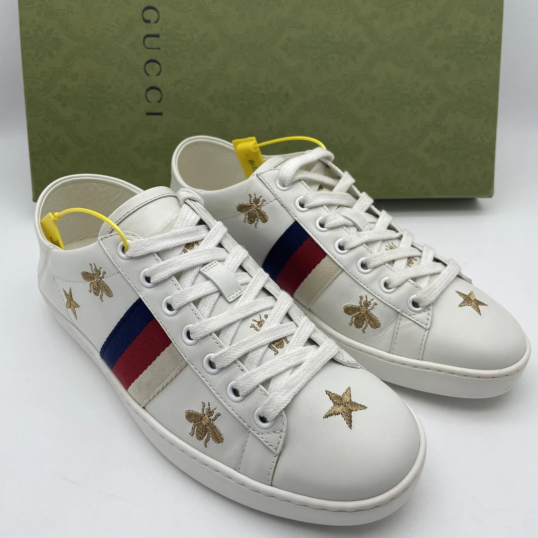 95新 GUCCI/古驰 /38欧码/二手简约刺绣舒适休闲时尚低帮系带板鞋