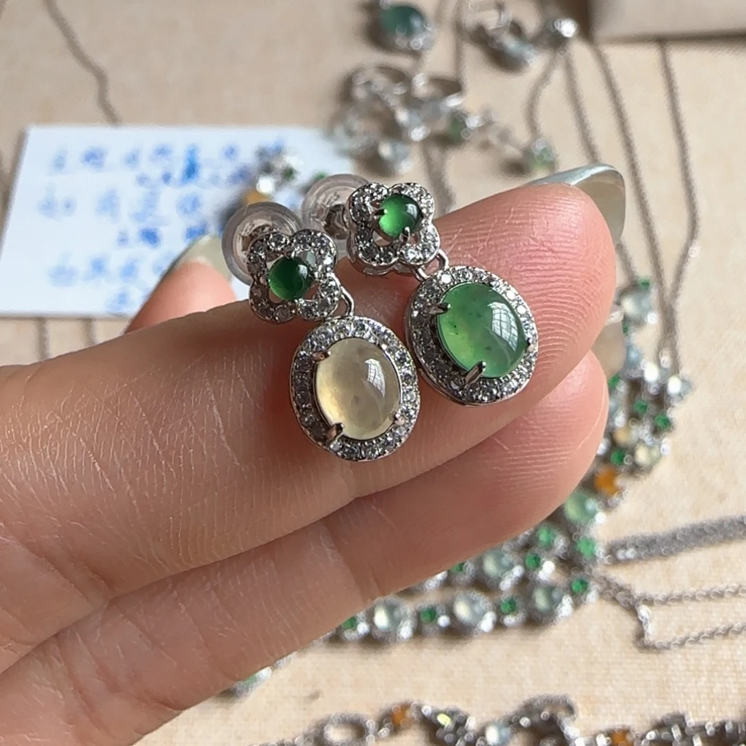 翡翠银S925镶嵌耳饰