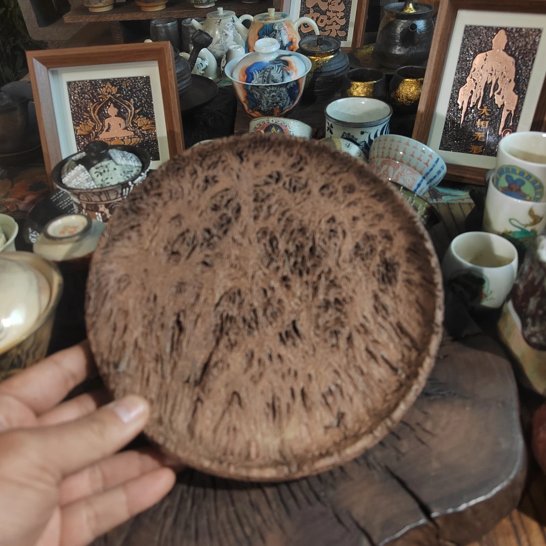 复古栎木托盘圆形不规则设计干泡盘茶盘家用茶具配件