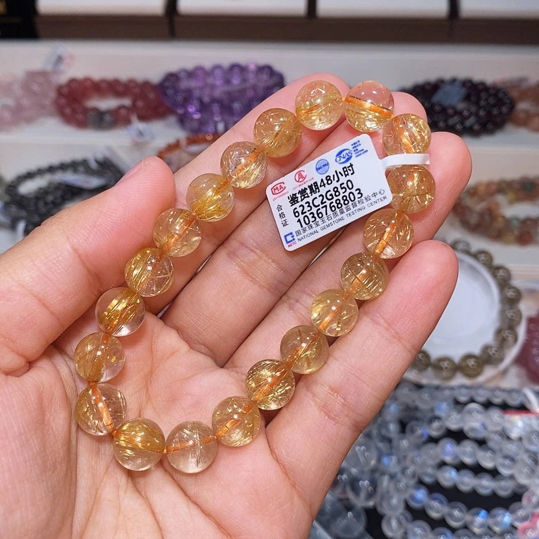 冰***雪发晶手串未镶嵌金发晶9.7mm