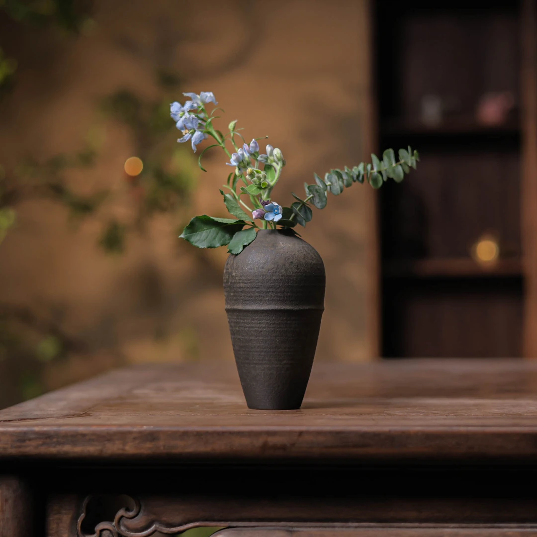 【慕白茶集】玄金釉-手拉纹花瓶·中款15*7.8CM（灰念0590）