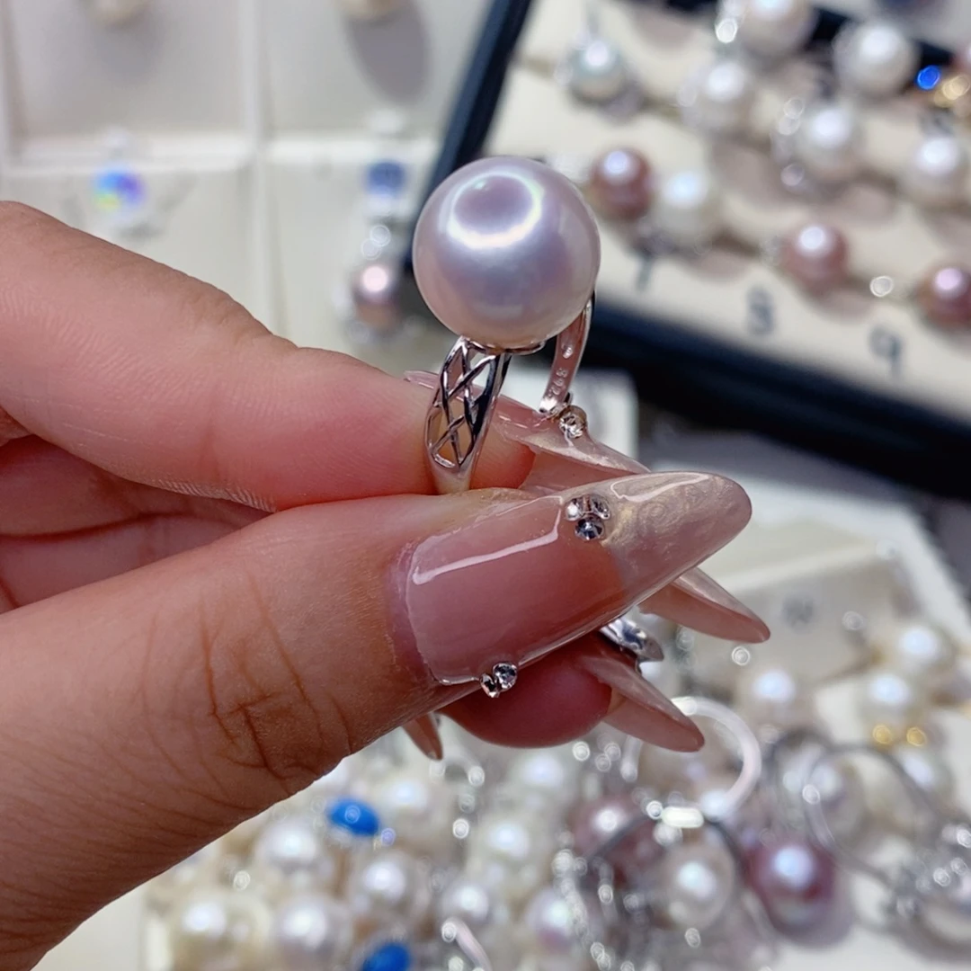 豆***粒戒指银S925镶嵌淡水珍珠