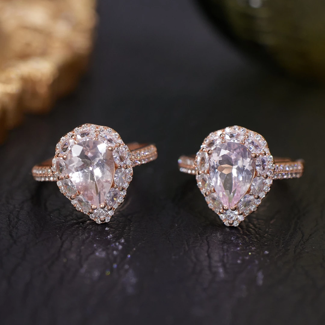 【歪歪】摩根石水滴戒指7*10（玫）（多样性发一）XB-W9981