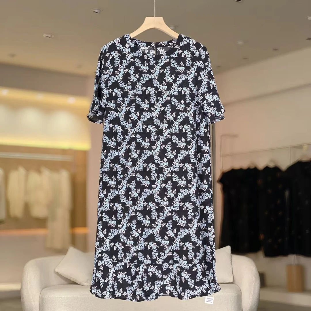 MeraxMer·100%桑蚕丝双绉碎花短袖连衣裙·洋气减龄碎花裙